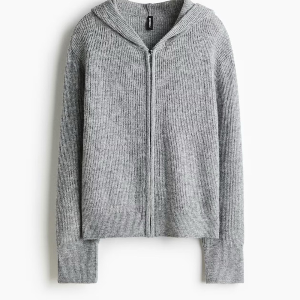 H&M Gray Ribbed Zip-Up Hoodie